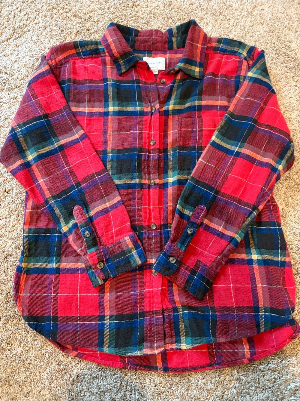 American Eagle Outfitters Red Plaid Button-Down Shirt